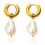 Gold Pearl Drop Hoop Earrings – 18K Gold Plated