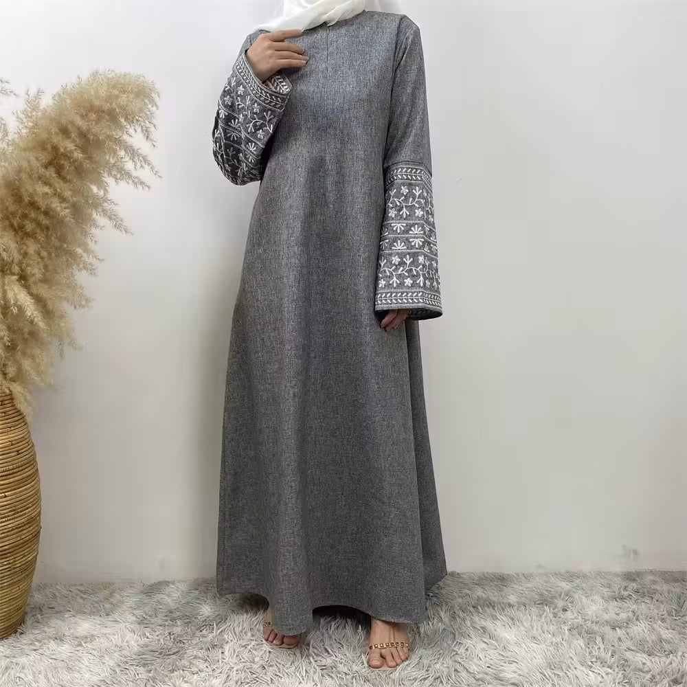 Ash Embroidered Sleeve Abaya