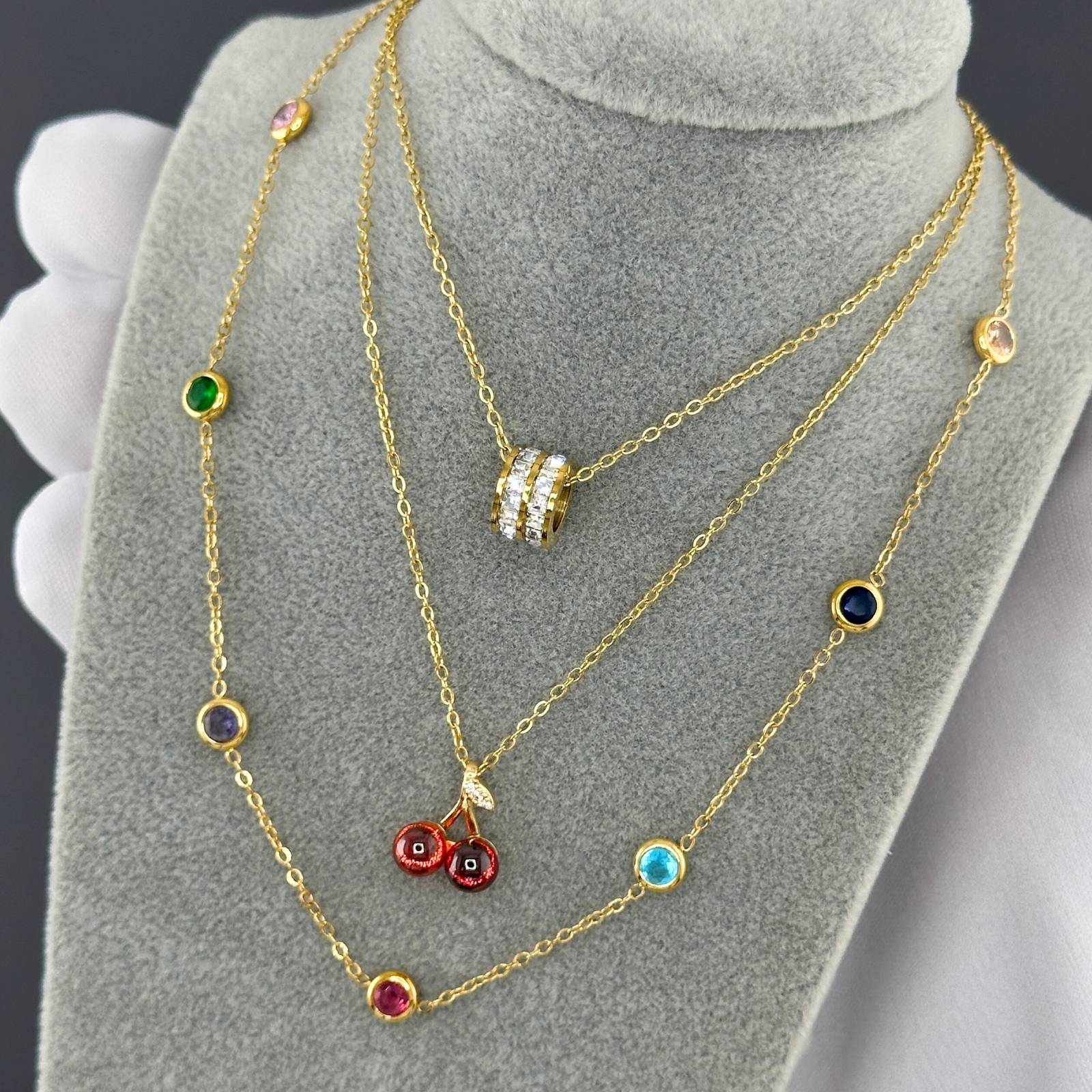 Cherry Glow Pendant Necklace  – 18K Gold Plated Secondary image