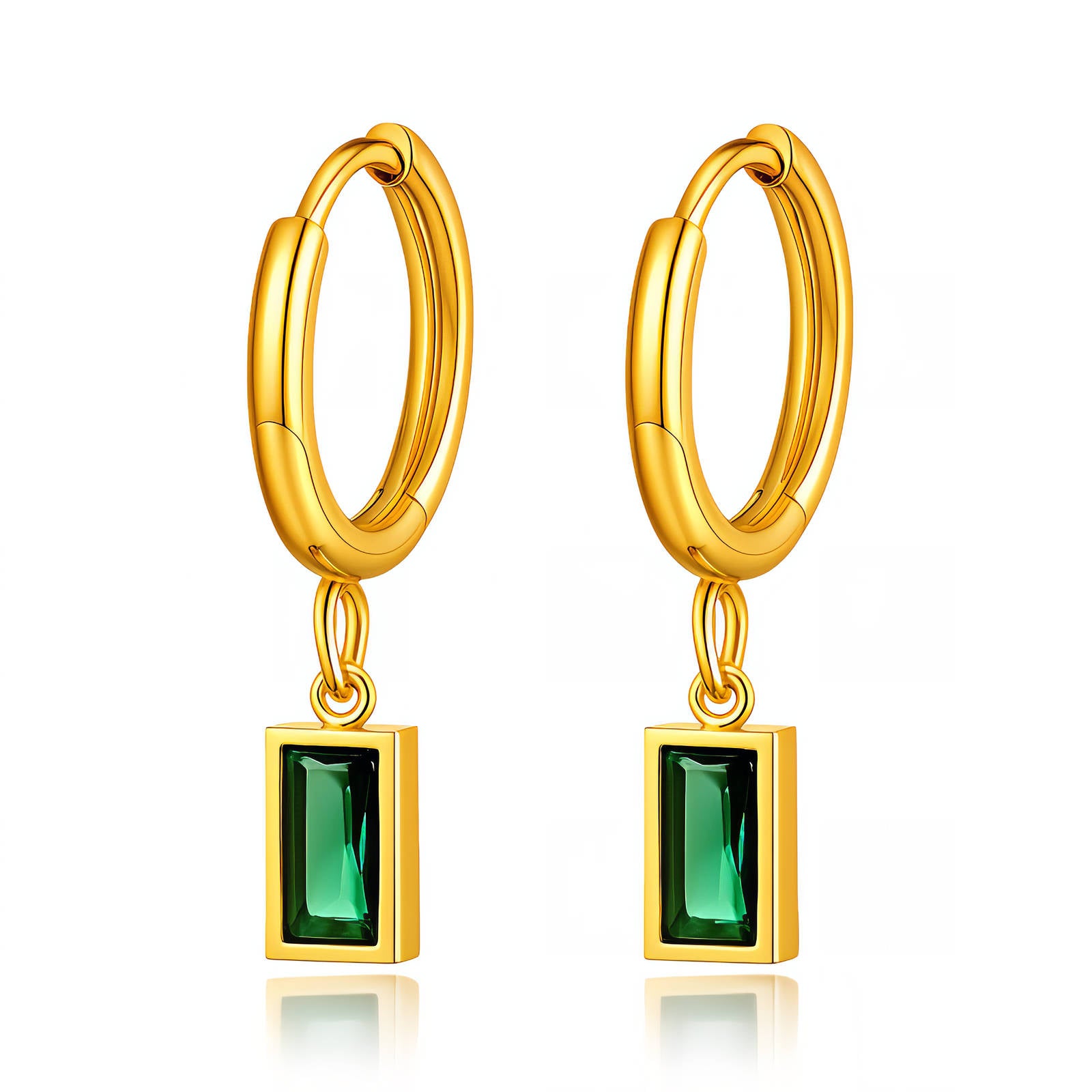 Emerald Drop Hoop Earrings – 18K Gold Plated Main image