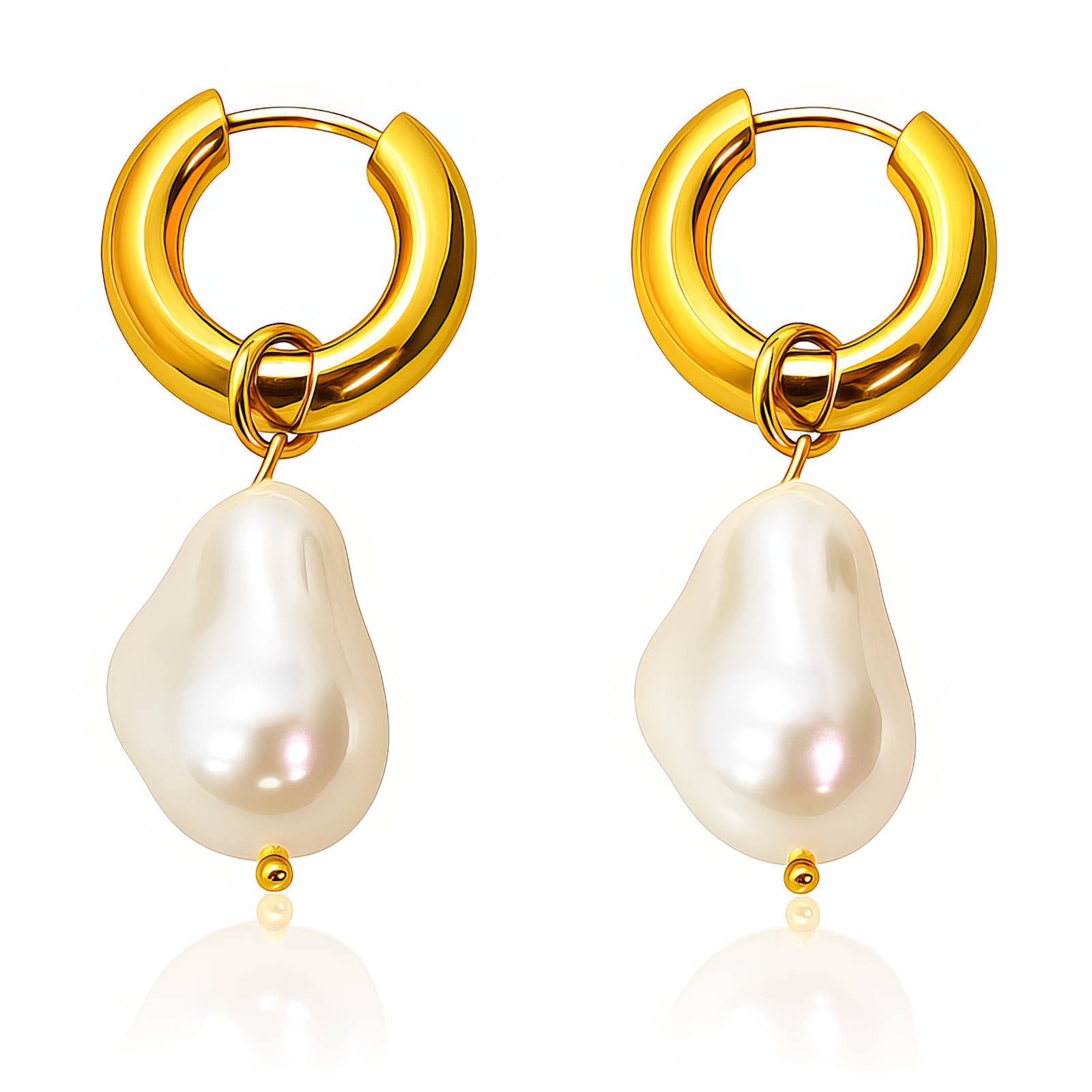 Gold Pearl Drop Hoop Earrings – 18K Gold Plated Main image