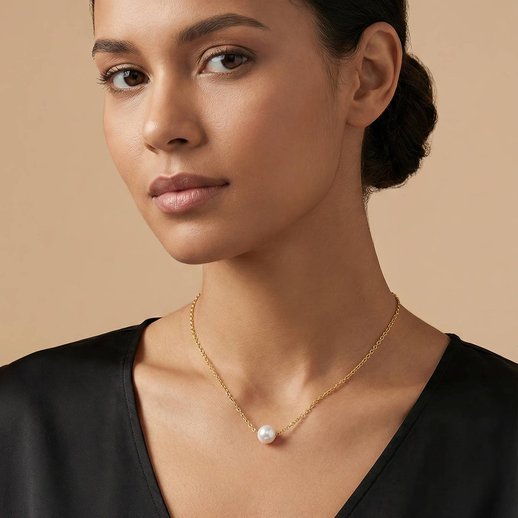 Luna Pearl Minimal Necklace – 18K Gold Plated