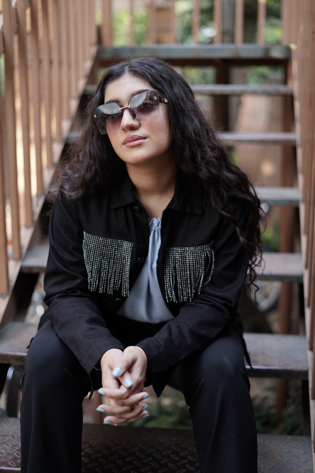 Midnight Star Fringe Jacket – Rhinestone Detail