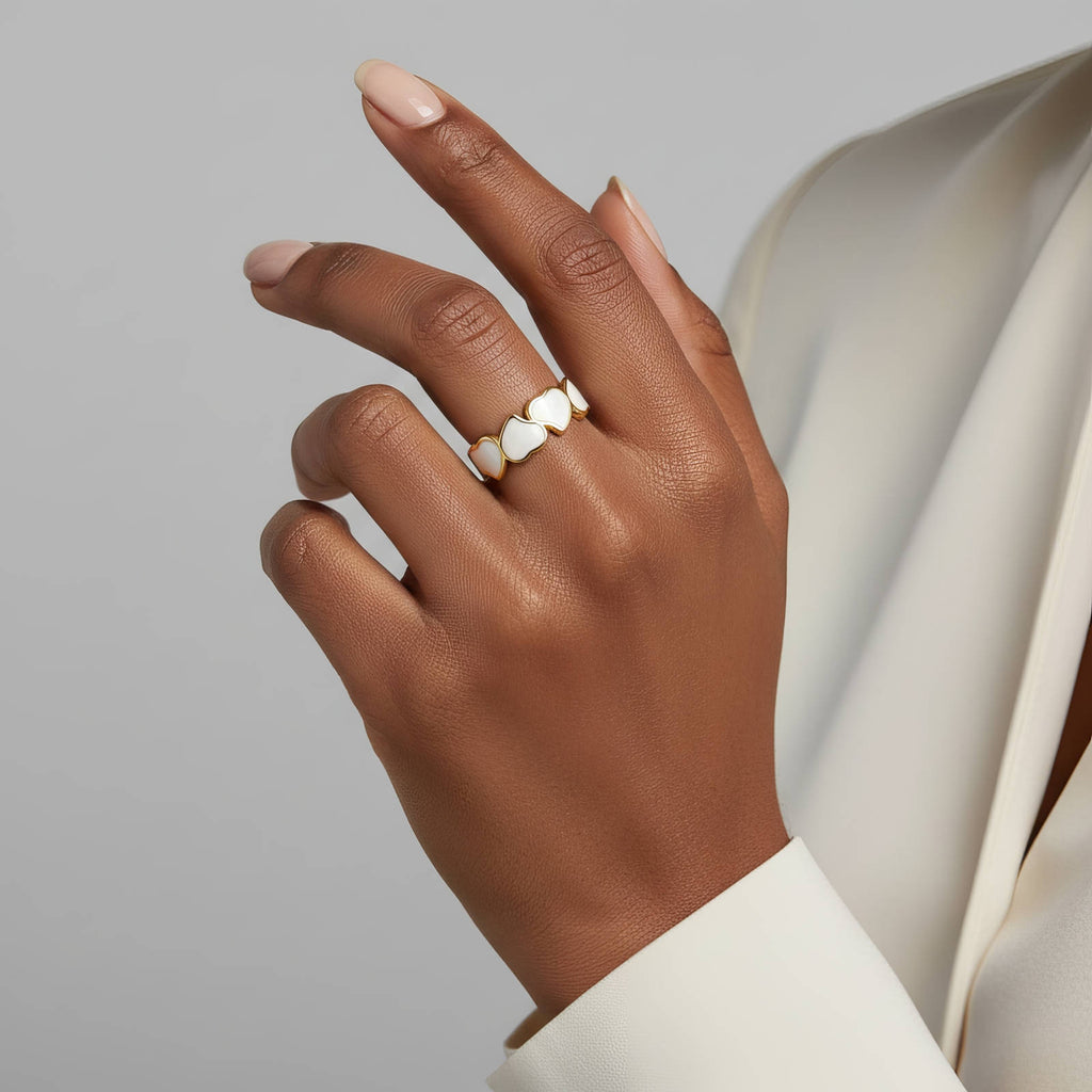 White Heart Adjustable Ring  – 18K Gold Plated